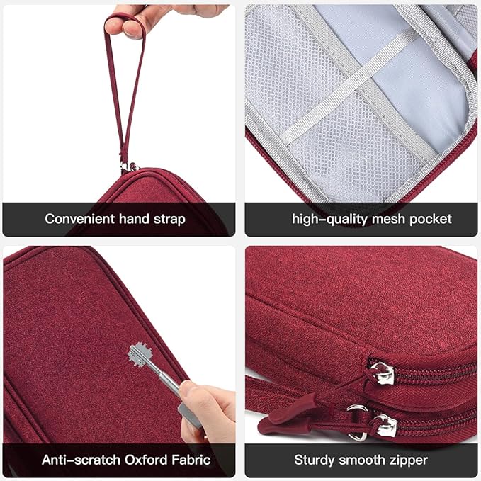 Electronic Cord Organizer Travel Case, Travel Cable Organizer Bag, Waterproof Electronic Accessories Carry Pouch for Cable, Cord, USB, Charger, Phone, Power Bank, Earphone (Wine Red, Medium)