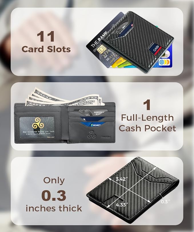 7Worldlet Slim RFID Blocking Wallets for Men Synthra™ Ultra Leather Bifold Minimalist Wallet 11 Cord Holder Thin Mens Wallet with Gift Box (Black+7Worldlet)