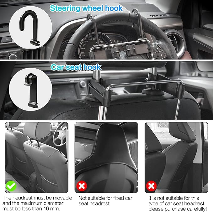 2 Pack Portable Foldable Car Seat Back Tray,Steering Wheel Tray for Eating, Drink, Laptop Stand Table (Black)