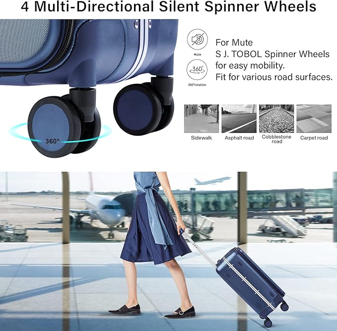 MILADA Carry On Luggage 22x14x9 Airline Approved Spinner Wheels TSA Luggage 20 Inch Hard Shell Suitcases Front Opening Pocket Rolling Aluminum Frame Travel Luggage,Dark Blue