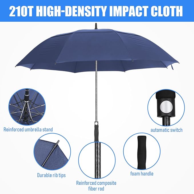 Jexine 10 Pcs Large Automatic Open Golf Umbrella 62 Inch Double Canopy Rain Umbrella Windproof Waterproof Heavy Duty for Men Women Family Travel Sports