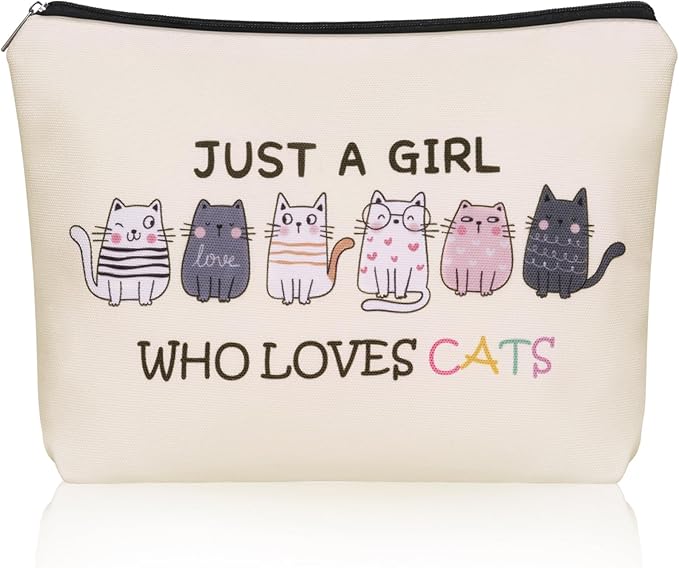 Cat Makeup Bag For Cat Lover Gift: Cute Cosmetic Bag Just A Girl Who Love Cats Themd For Daughters, Sisters, Friends,Teen Girl & Women.Ideal Gifts For Travel, Birthdays, Graduation & Christmas.