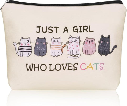 Cat Makeup Bag For Cat Lover Gift: Cute Cosmetic Bag Just A Girl Who Love Cats Themd For Daughters, Sisters, Friends,Teen Girl & Women.Ideal Gifts For Travel, Birthdays, Graduation & Christmas.