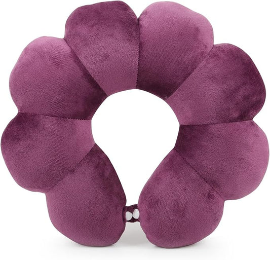 Sexysamba Flower Travel Neck Pillows for Airplanes Breathable Cotton U-Shaped Neck Pillow for Kids & Adults Head Neck Chin Support Rest Pillow for Traveling,Car,Train,Bus,Recline,Home,Office,Purple