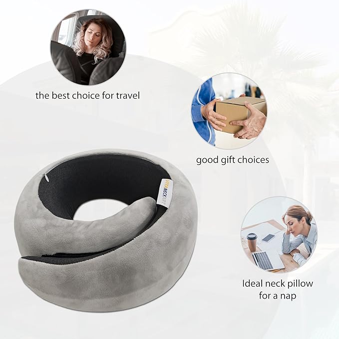 Snail Flexible Neck Pillow, Airplane Travel Pillow, Premium Memory Foam Travel Pillow, 360° Ergonomic Design, Asymmetrical Sides, Suitable for Office, Automotive, Washable Pillowcase