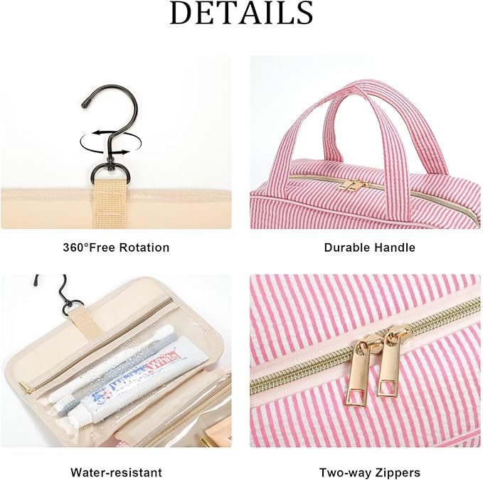YOOLIFE Travel Toiletry Bag for Women - Hanging Toiletry Bag Makeup Bag, Portable Toiletries Cosmetic Bag, Airplane Travel Essentials - Letter O, Pink