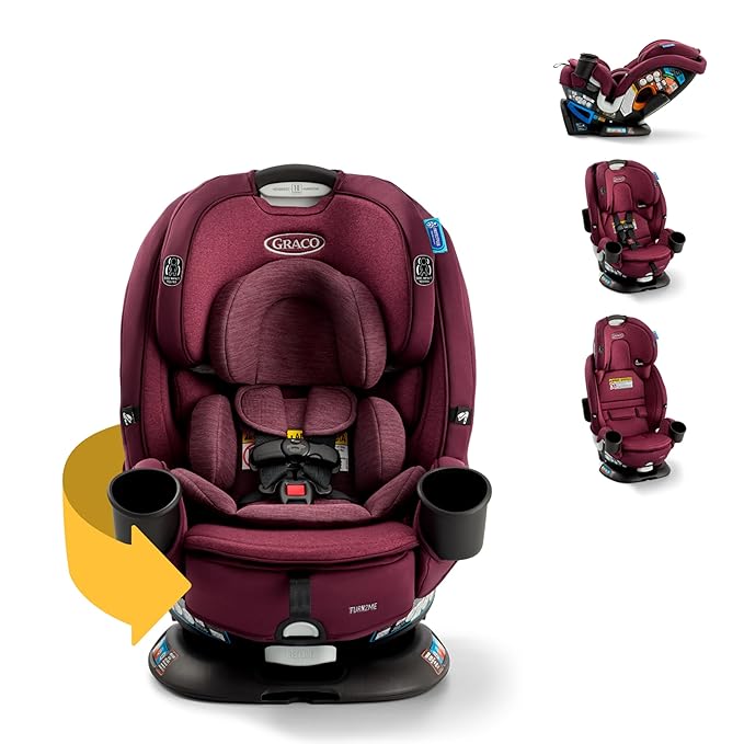 Graco Turn2Me 3-in-1 Rotating Convertible Car Seat, London, Rear-Facing Rotation, Forward-Facing Mode, Highback Booster Up to 100 lbs, Adjustable Headrest & Harness, Steel Reinforced Frame