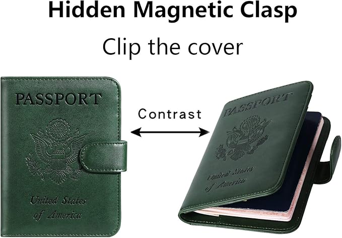 Passport Holder Cover Wallet RFID Blocking Leather Card Case Travel Accessories for Women Men (Atrovirens)