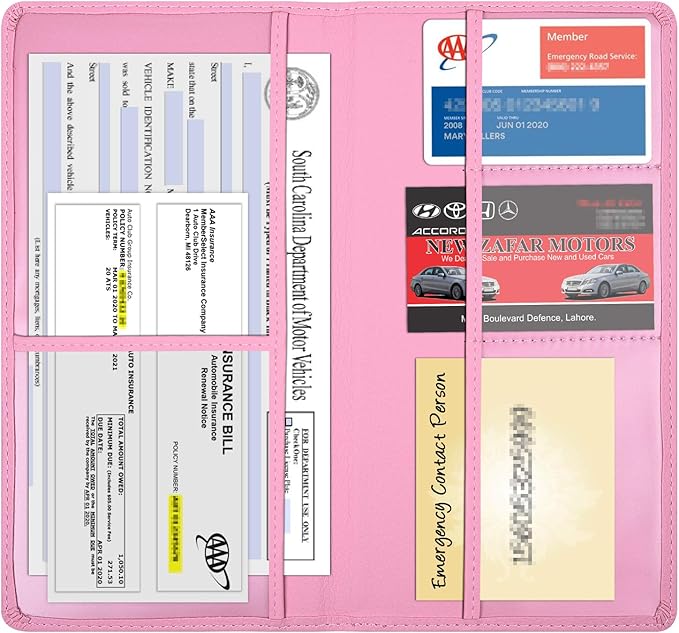 Wisdompro Car Document Holder Organiser, PU Leather Vehicle Insurance and Registration Holders Wallet Case for ID Card, Driving Licence, Key Contact Information Cards