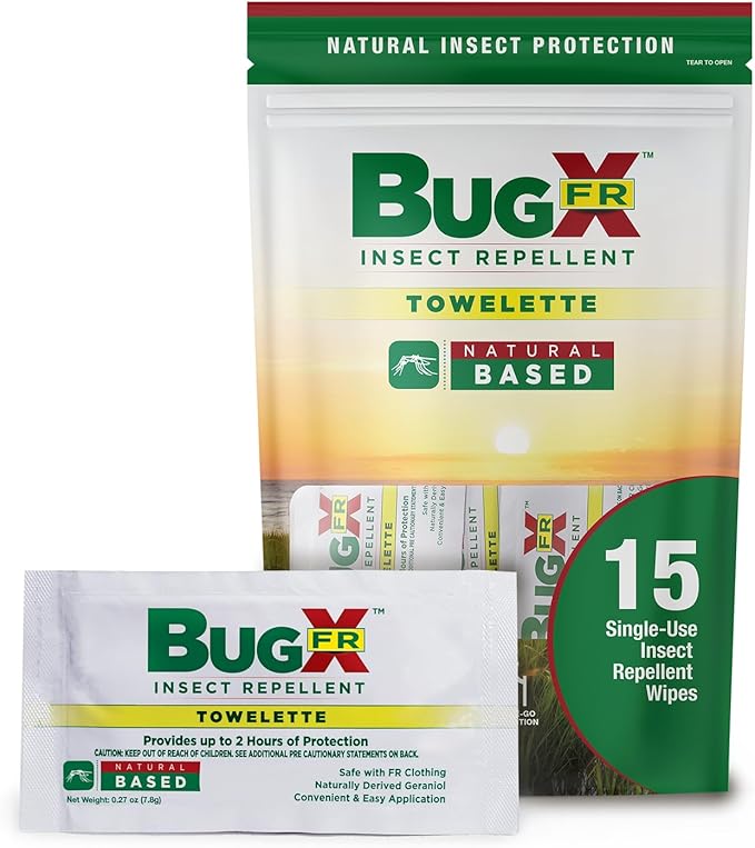 CoreTex Bug X FR DEET-Free Insect Repellent Wipes with Resealable Travel Bag - Pack of 15 Single-Use, Naturally Derived Geranium Oil Bug Wipes - Protects Against Mosquitoes