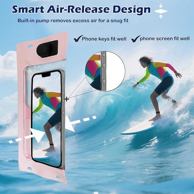 Vacuum Cell Phone Waterproof Phone Pouch iPhone Casemate Waterproof Phone case with Lanyard Small Water Proof Pouch Water Phone Protector Water case for Phone case Water Proof IP68 Max 7” Pink