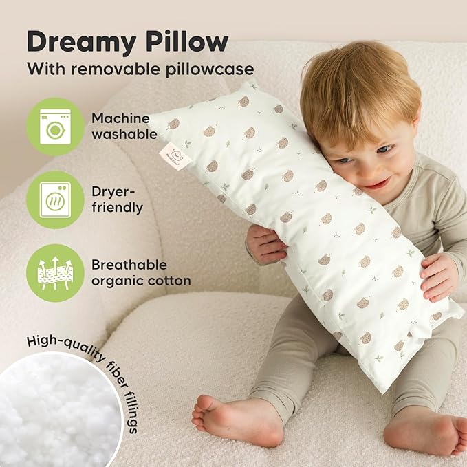 Toddler Pillow with Pillowcase - 10x18 My Little Dreamy Kids Travel Bed Pillows for Sleeping, Organic Cotton Small Pillowcase, Soft & Breathable, Machine Washable, Toddlers 2-5 years old (Bruce)