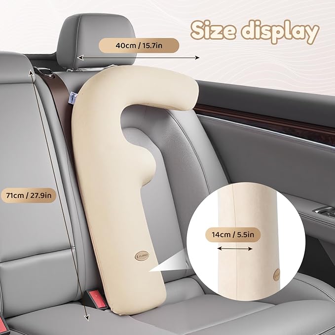 FLORICH Memory Foam Kids Travel Pillow, Car Sleeping Pillow, F-Shape Car Pillows for Adults and Children, Traveling Car Pillow for Kids with Removable Pillowcase (Beige)