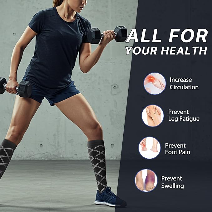 hello momoya Compression Socks for Women Men Circulation Knee High 8 Pairs for Nurses, Running, Travel, Athletic