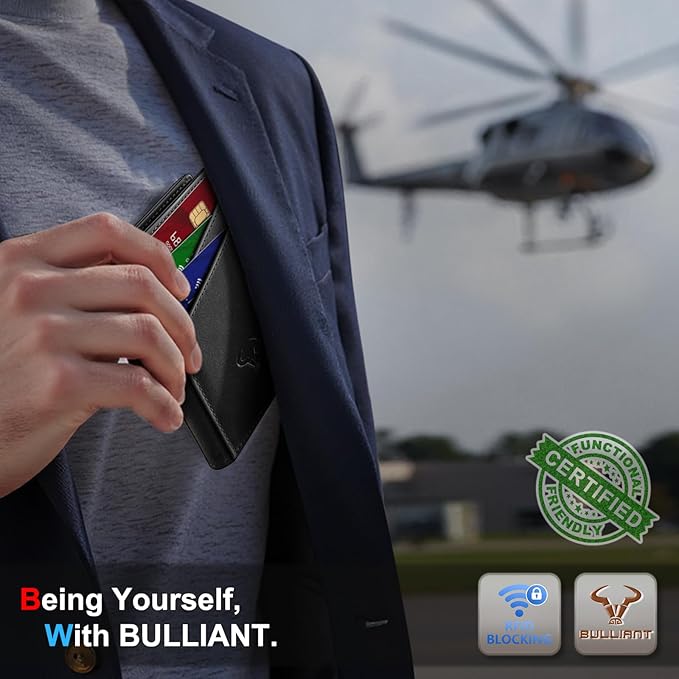 BULLIANT Men Wallet,Top Grain Leather Slim Wallet Magnetic Closure Simplifed Bill Folder RFID Blocking 11Cards