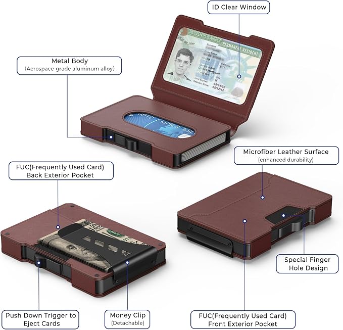 Slim Wallet for Men - Minimalist Mens Wallet with Money Clip, Aluminum Pop Up Card Case and Leather Slots Credit Card Holder RFID Blocking Wallet for Men with Gift Box