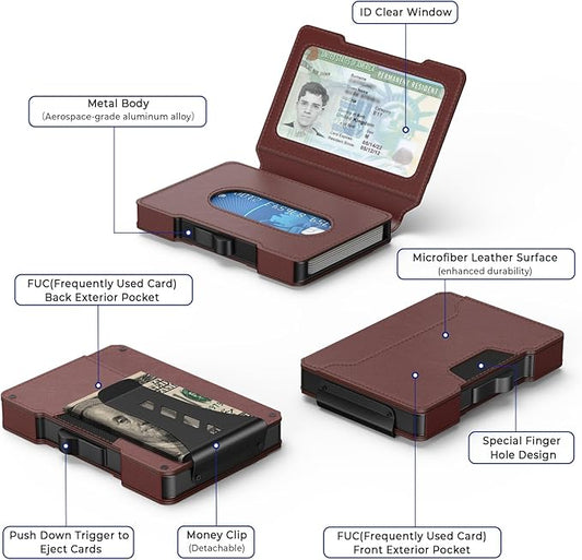 Slim Wallet for Men - Minimalist Mens Wallet with Money Clip, Aluminum Pop Up Card Case and Leather Slots Credit Card Holder RFID Blocking Wallet for Men with Gift Box