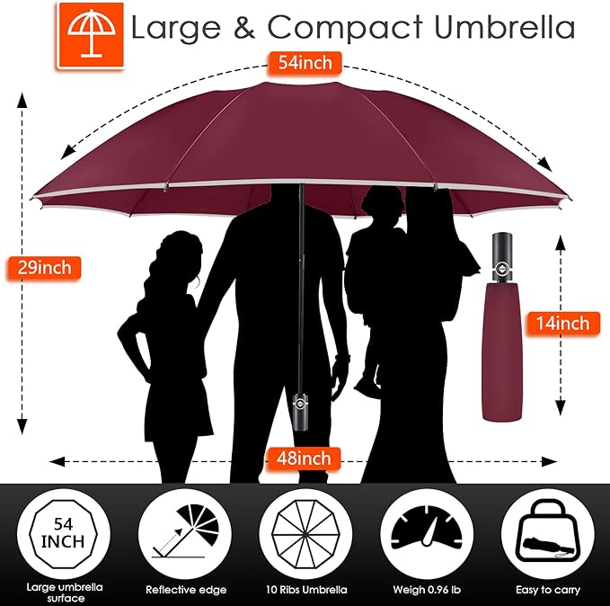 Bodyguard Inverted Umbrella - Large Windproof for Rain & Sun, Compact Reverse With Reflective Stripe, Teflon-Coated for Women Men, Travel Folding With Cover Bag