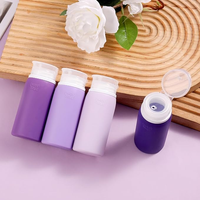 Muslish 21 Pack Travel Bottles for Toiletries, Leak-Proof TSA Compliant Silicone Travel Size Containers for Shampoo and Conditioner, BPA Free with Toiletry Bag (Purple)