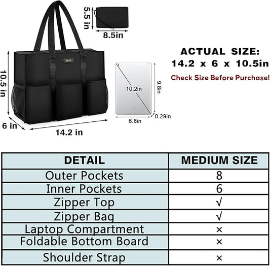IBFUN Utility Tote Bag with 14/24 Pockets Zip Top Teacher Tote Bag for Teacher/Work Women