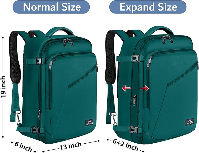 MATEIN Travel Backpack for Men Women, Carry on Backpack for Airplanes, Simple Daypack with Trolley Sleeve, Gifts for International Travelers, 35L, Peacock Blue