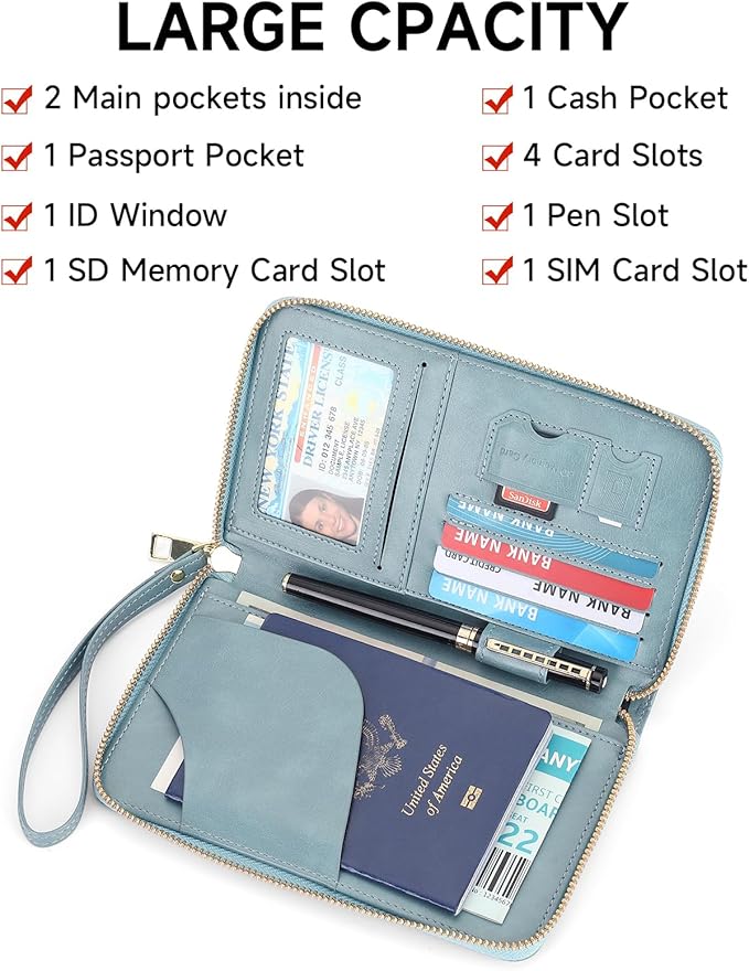 Leather RFID Blocking Passport Holder Travel Wallet, Passport Cover/Travel Wallet for Women/Men with