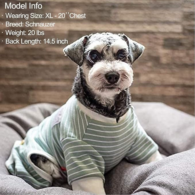 KYEESE Dog Pajamas Stretchable 4 Legs Doggie Jammies Striped Dog PJS Jumpsuit Lightweight Onesie Puppy Pajamas Soft Breathable Cozy Pet Outfit PJS Comfortable Sleepwear, Green Striped, X-Small