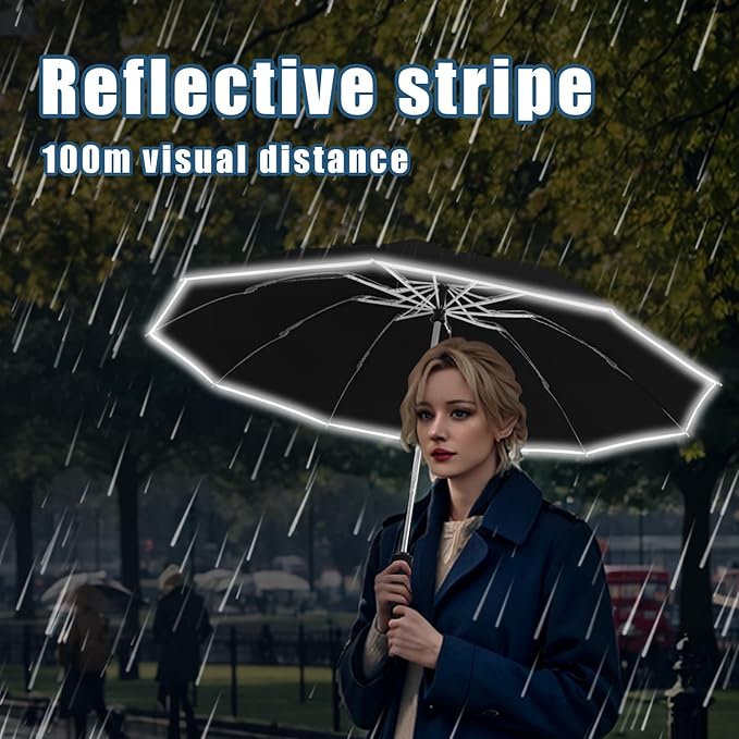 Large Windproof Travel Umbrella, Portable Reverse Folding Car Umbrella, Compact Inverted Design with Waterproof Canopy, Automatic, 10 Durable Ribs, 45.6/13 Inch, Fits Backpack