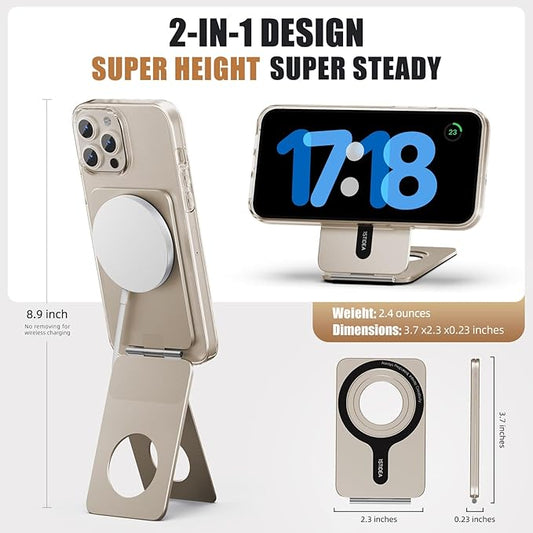 Phone Tripod Stand, Aluminum Alloy Mini Tripod Compatible with Magsafe iPhone 17/16/15/14/13/12 Series, Foldable Strong Magnetic Phone Stand, Mult-Angle Adjustment Selfie Stick