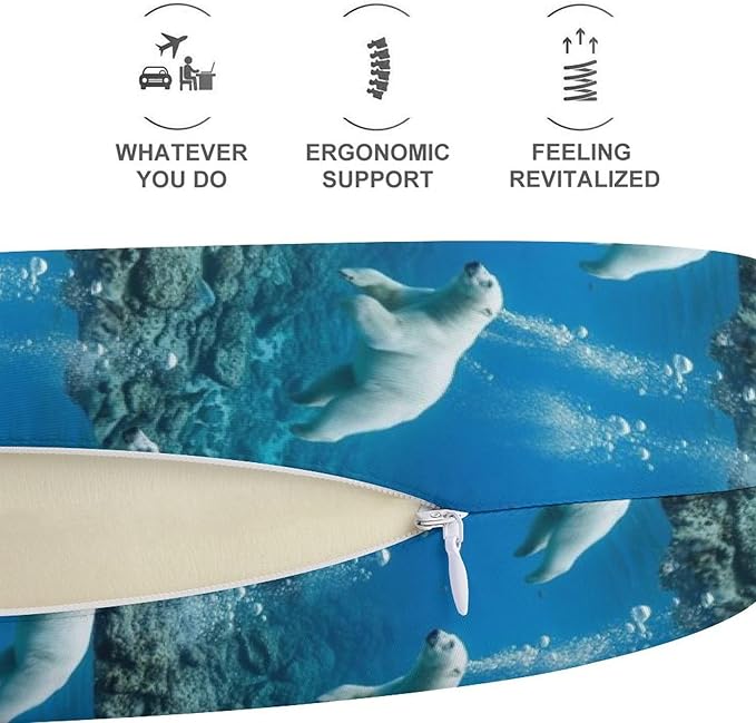 Youth Travel Neck Pillow Soft Memory Foam Chin Support Polar Bears, Washable Cover for Boys Girls Airplane Car School Rest