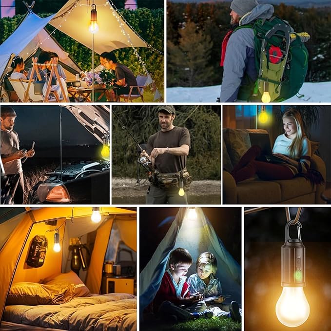 MODOAO Solar Tent Lights USB Rechargeable Led Camping Lantern ,Outdoor Hanging Light Bulbs with Clip Hook for Camping, Christmas, Decorations, Emergency,Flashlight (1pcs) (1)