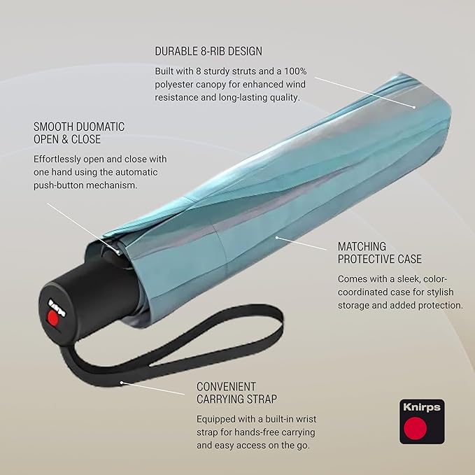 Knirps A.200 Medium Duomatic Windproof Umbrella for Adults – Automatic Open Close 38.5" Canopy, Travel Case Included