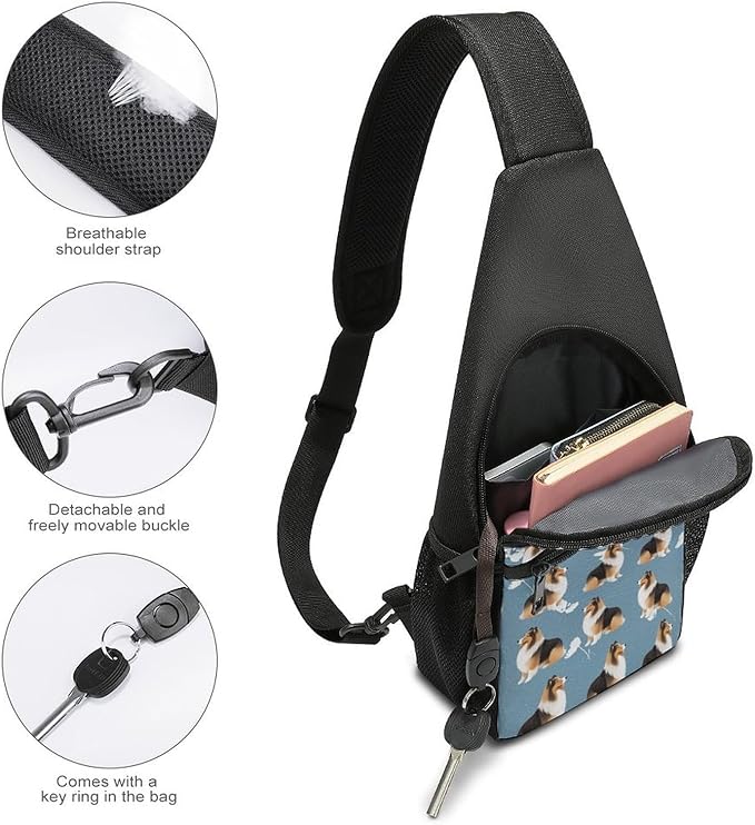 SWEET TANG Fashion Sling Backpack, Lightweight Sling Shoulder Bag, Outdoor Chest Crossbody Bike Gym Runner Daypack with Adjustable Strap for Men Women, Rough Collie Dog