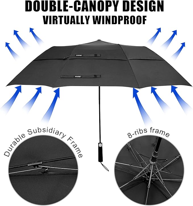 G4Free 62 Inch Portable Golf Umbrella Large Oversize Double Canopy Vented Windproof Waterproof Automatic Open Stick Umbrellas for Men Women(Black)