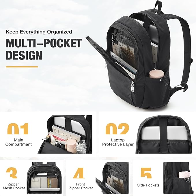 G4Free 15L Hiking Backpack Lightweight Water Resistant Daypack with Adjustable Chest Strap for Women Men, School College Backpack for Students, Travel Cycling Camping Daypack(Black)