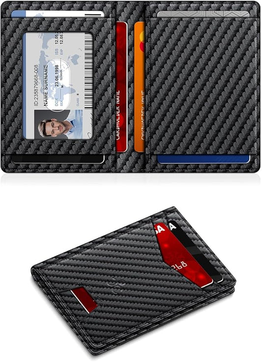 Wallet for Men Slim Leather Wallets for 9-13 Cards, RFID Blocking Thin Card Holder Wallet with ID Window & Stretchable Cash Slot, Minimalist Bifold Small Wallet for Front Pocket, Birthday Gift for Men