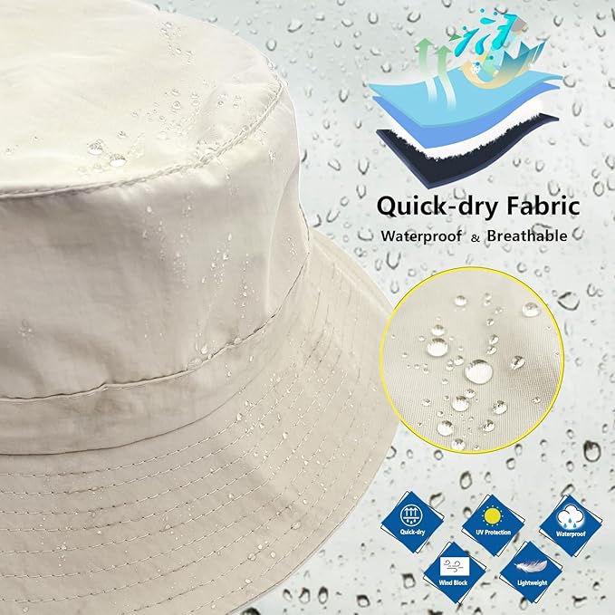 woogwin Waterproof Bucket Rain Hat with Chin Strap Quick Dry Packable Boonie Sun Hat Safari Hat UV Protection