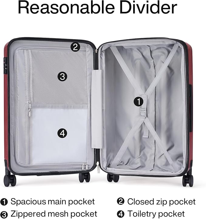 Hanke 29 Inch Expandable Checked Luggage Lightweight PC Hard Shell Luggage Suitcases with Wheels Tsa Luggage Rolling Large Suitcase Travel Luggage Bag for Study Abroad(Burgundy)