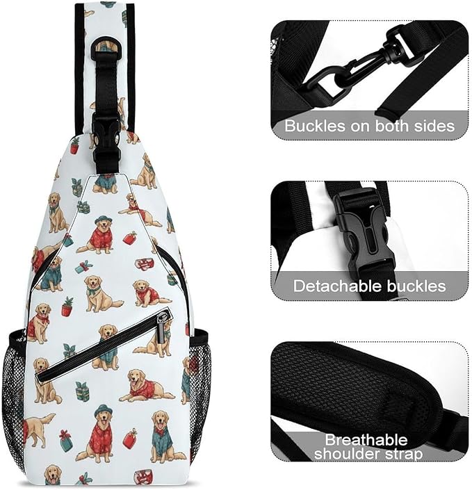 SWEET TANG Men's Crossbody Bags, Casual Daypacks Golden Retriever Dog for Cycling and Travel, Fashion Sling Shoulder Backpack Square Rucksack with Small Pocket for Key Purse
