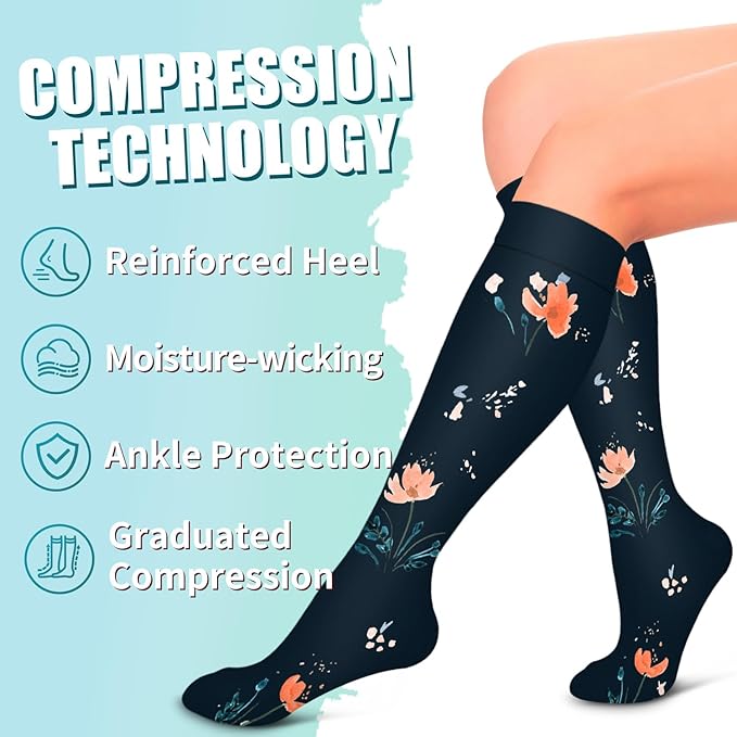 Laite Hebe Compression Socks for Women & Men Circulation(6 pairs)-Graduated Supports Socks for Running, Athletic Sports