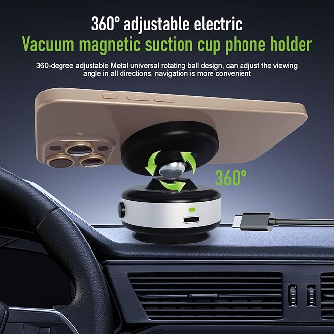 for Suction Phone Mount, 360° Electric Vacuum Magnetic Phone Holder,Only on Car/Gym/Mirror/Smooth Surface/Vlogging Travel,Content Creator Phone Holder Compatible with All Smartphones （Silver）