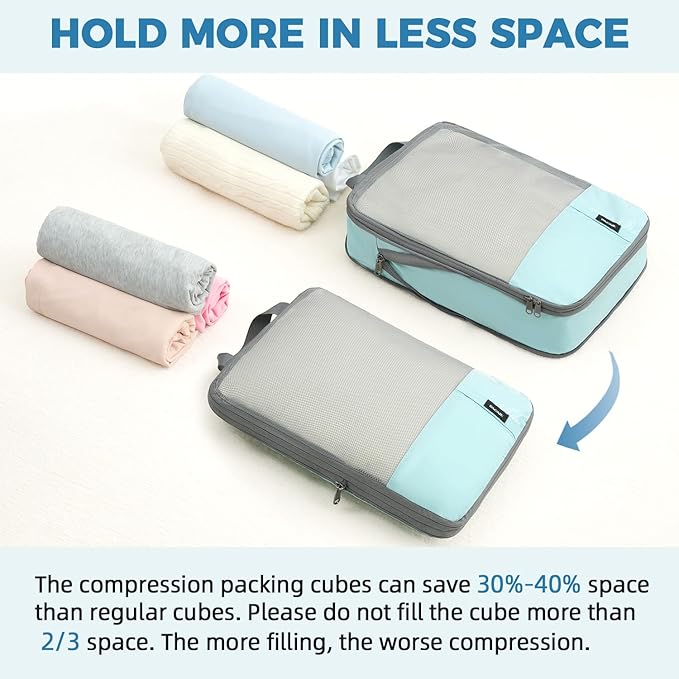 BAGAIL 6 Set/4 Set Lightweight Compression Packing Cubes with Packing List, Anti-Tearing Expandable Organizer Bags for Travel