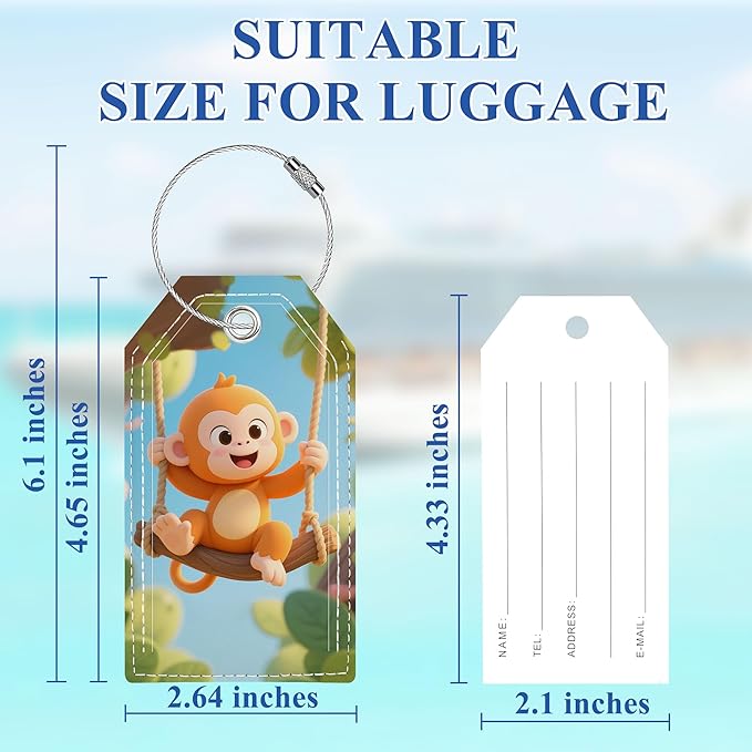 Luggage Tags for Suitcases, Cute Luggage Tag, Personalized Bag Tags for Backpacks Handbag School Instrument with Name ID Label Travel Essentials, Unique Fun Baggage Tags 2 Pack, Monkey