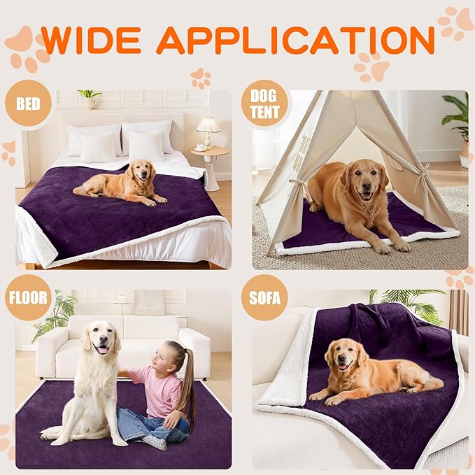 Smiry Waterproof Blanket Throw for Large Dogs, Soft Reversible Dog Blanket for Sofa Couch Bed, Washable Leakproof Sherpa Fleece Furniture Couch Protector(40"x60", Dark Purple/White)
