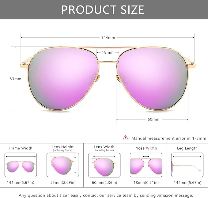 SUNGAIT Women's Lightweight Oversized Aviator Sunglasses - Classic Style Polarized Lens