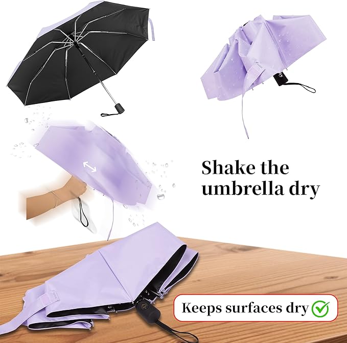 Automatic Mini Travel Umbrellas for Rain/Sun, Small Lightweight Folding Auto Open/Close Windproof Compact Umbrellas for Women Men, Fits Car & Backpack