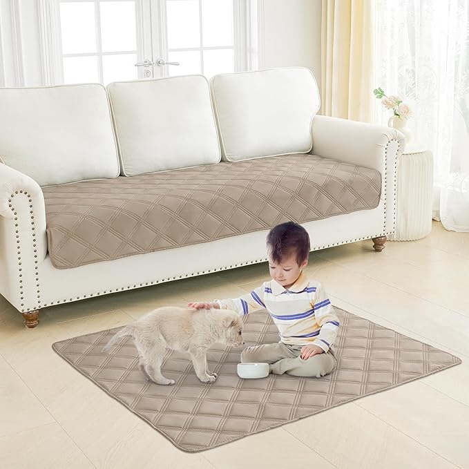 Smiry Waterproof Dog Bed Cover Blanket 82x82, Soft Reversible Pet Blanket, Washable Leakproof Cats Dogs Couch Cover for Sofa, Couch, Furniture, Lattice, Taupe/Beige