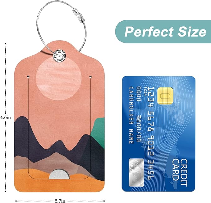 Rimilak 3 Pcs PU Leather Luggage Tags for Suitcase, Travel Cruise Luggage Tag with Privacy Flap, Name ID Label and Metal Loop for Women Men Baggage Handbag School Bag Backpack, Setting Sun