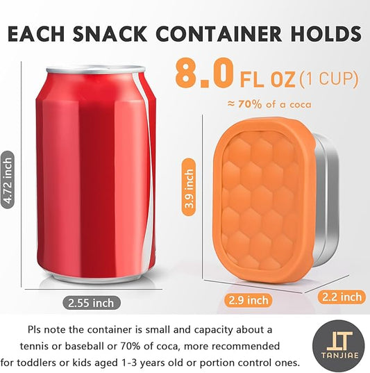 Small (1 CUP) Stainless Steel Snack Containers for Kids | Easy Open Leak Proof Food Containers with Silicone Lids - Perfect Metal Toddler Lunch Box for Daycare and School (8oz)