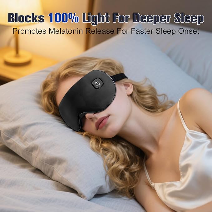 Heated Eye Mask, Rechargeable Detachable Washable Faux Silk Electric Cordless Dry Eyes Warmer Compress Graphene Sleep Mask Travel Gifts for Men Women, 3 Heat Levels & Auto-Off, Black